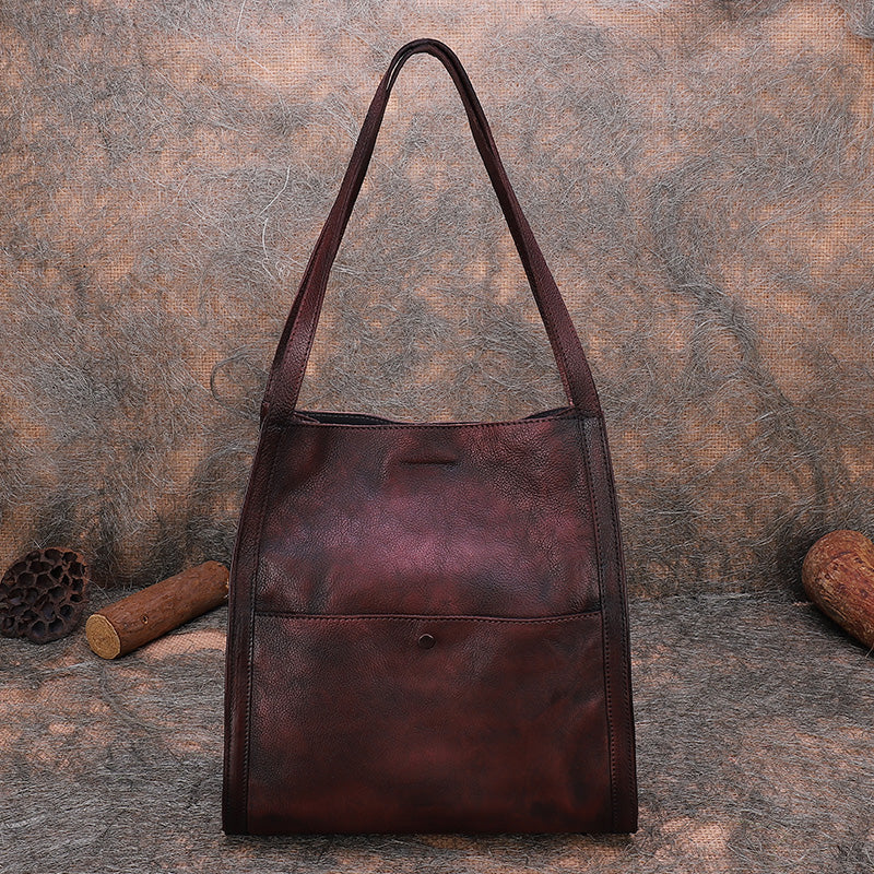 Best Coffee Leather Womens Square Totes Handbag Handmade Vintage Tote Shoulder Purse for Ladies