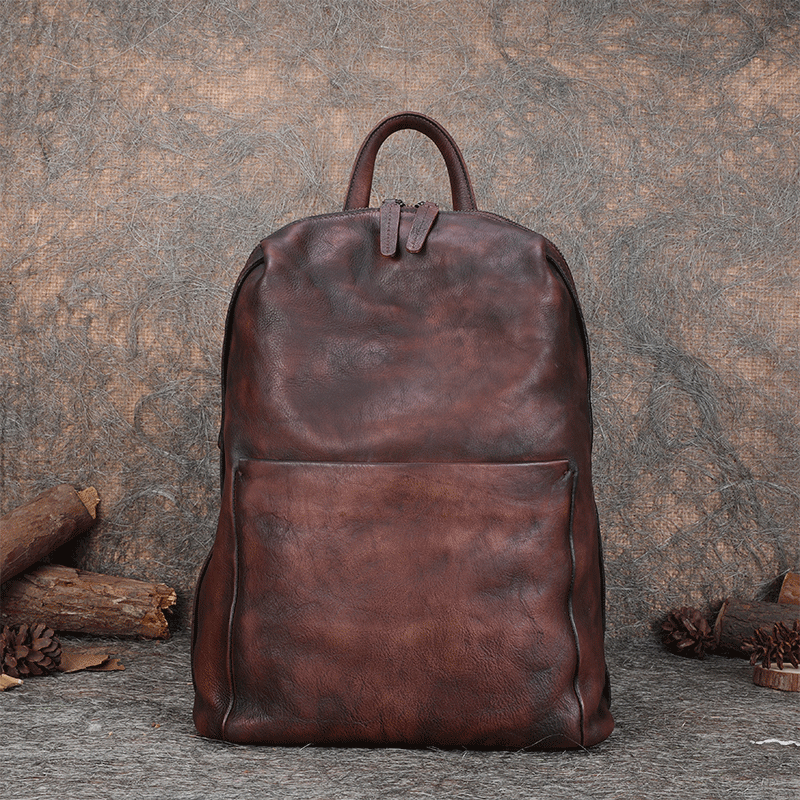 Best Minimalist Coffee Leather Rucksack Bag Womens Vintage School Backpacks Leather Backpack Purse