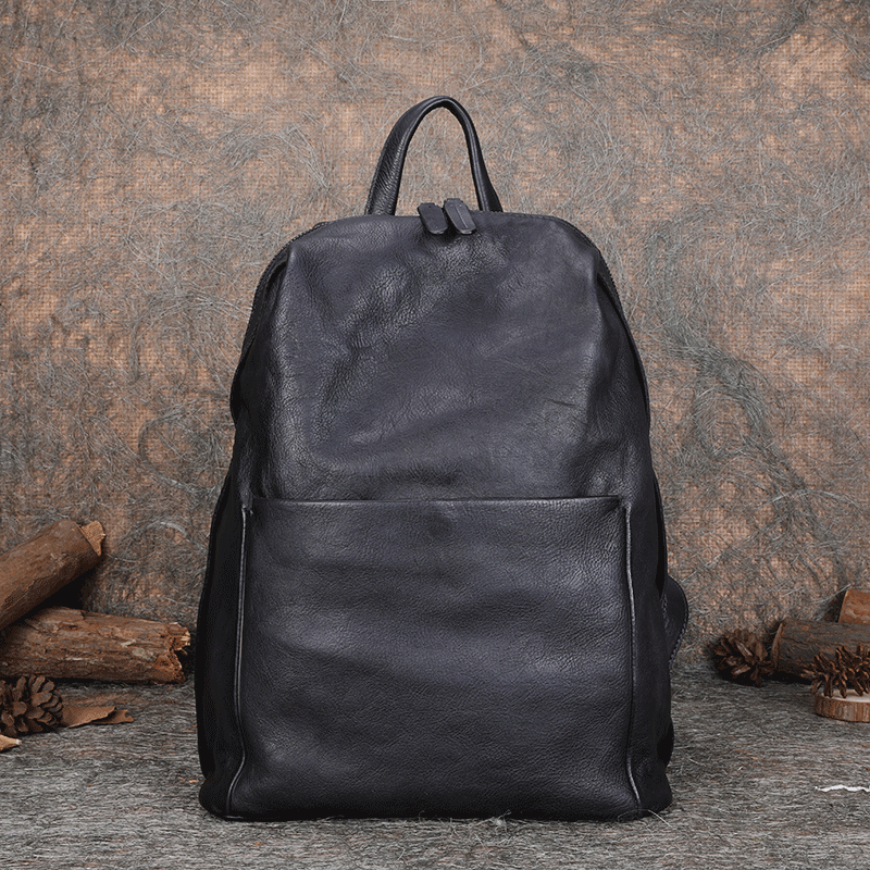 Best Minimalist Black Gray Leather Rucksack Bag Womens Vintage School Backpacks Leather Backpack Purse