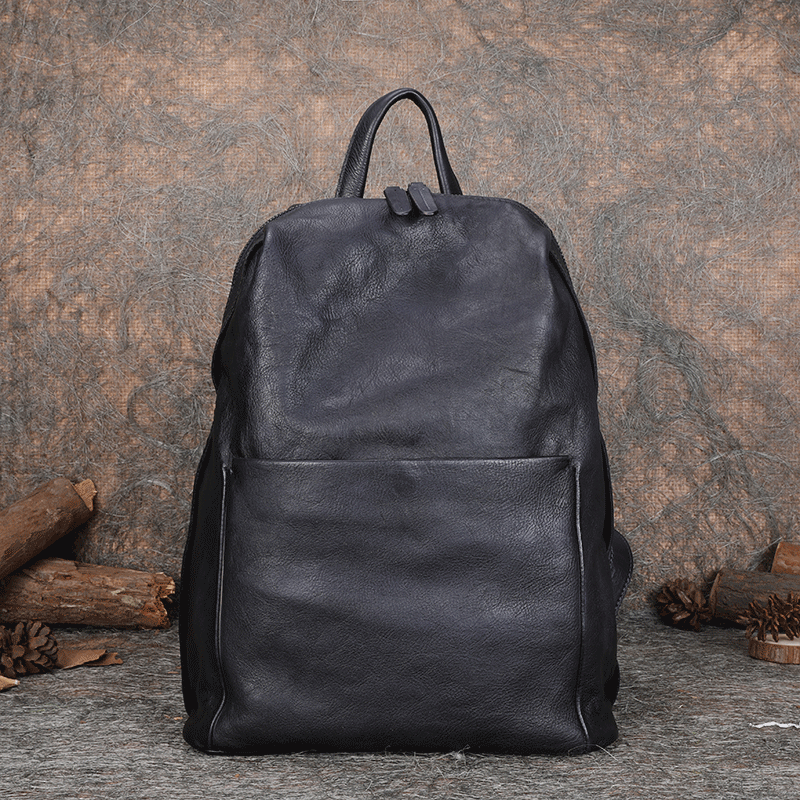 Best Minimalist Black Gray Leather Rucksack Bag Womens Vintage