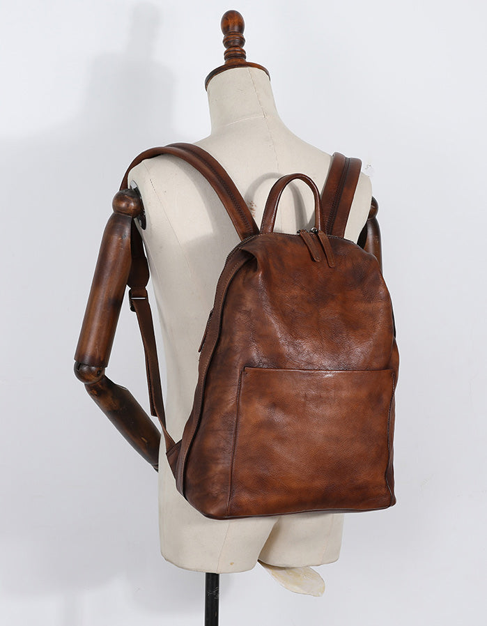 brown faux leather backpacks Best Minimalist Coffee Leather Rucksack Bag Womens Vintage School Back –  Feltify
