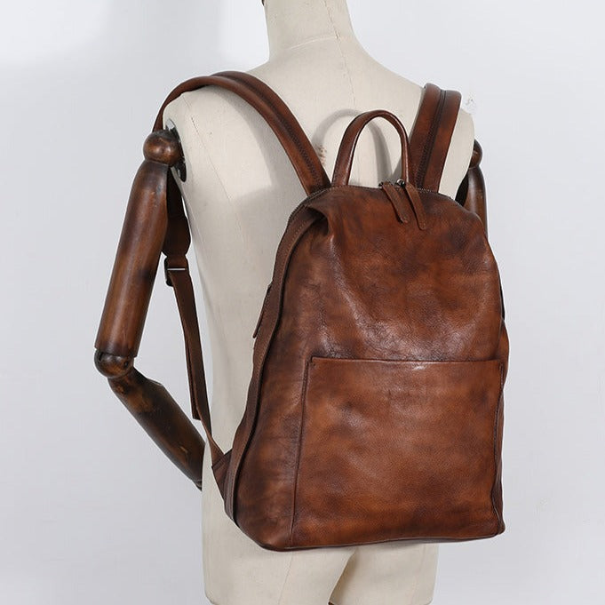 Best Minimalist Brown Leather Rucksack Bag Womens Vintage School Backpacks Leather Backpack Purse