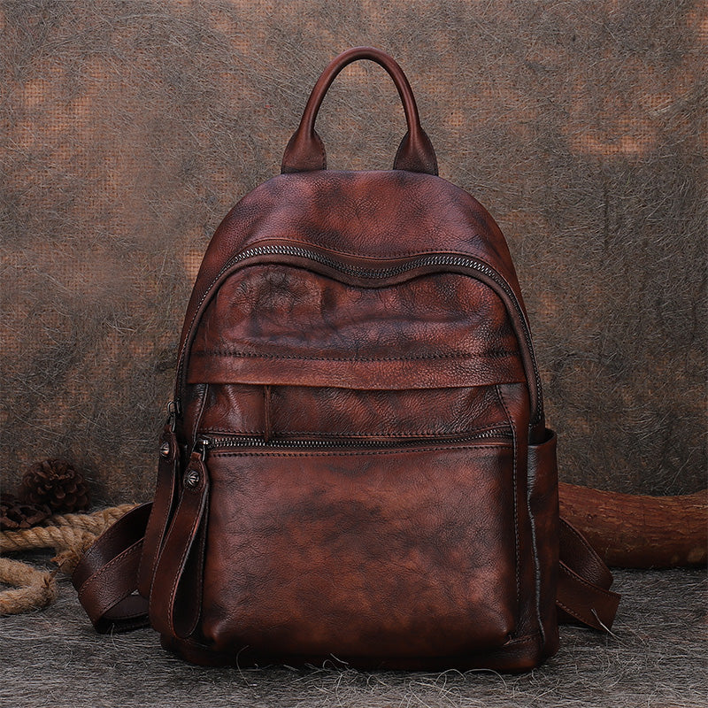 Best Vintage Coffee Leather Rucksack Bag Womens Vintage School Backpacks Leather Backpack Purse