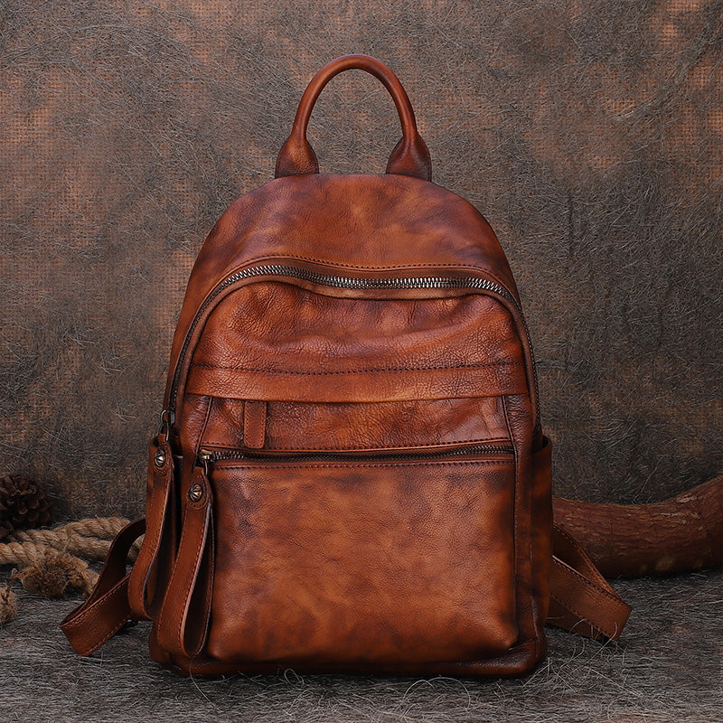Best Vintage Coffee Leather Rucksack Bag Womens Vintage School Backpac – Feltify