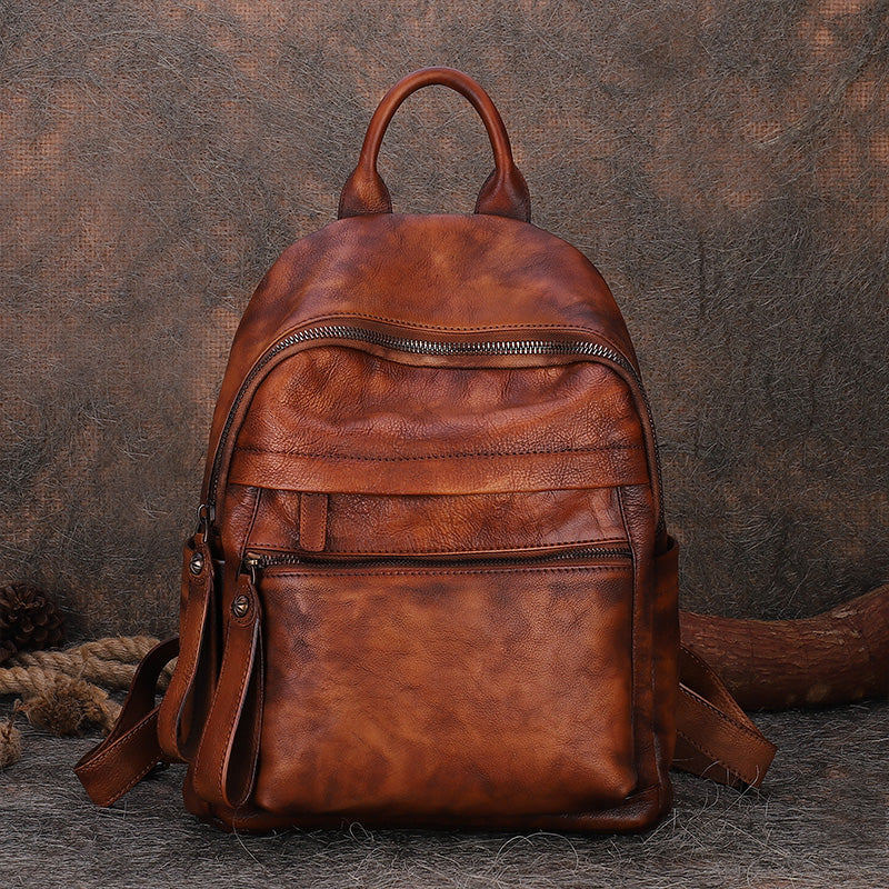 Best Vintage Brown Leather Rucksack Bag Womens Vintage School Backpacks Leather Backpack Purse