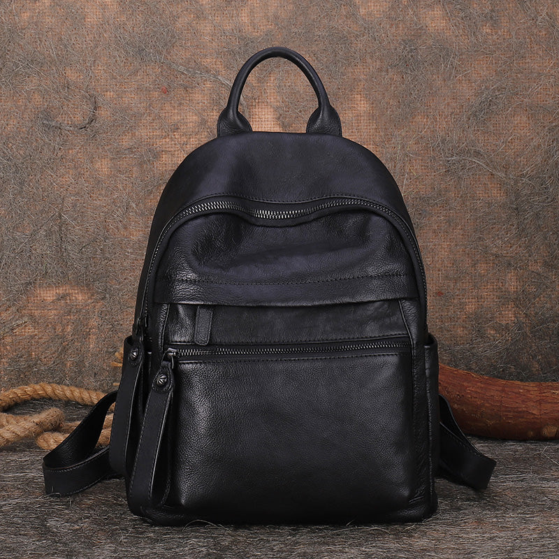 Best Vintage Black Gray Leather Rucksack Bag Womens Vintage School Backpacks Leather Backpack Purse