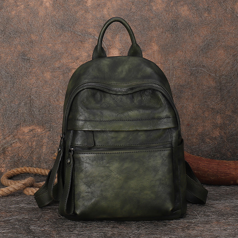 Best Vintage Green Leather Rucksack Bag Womens Vintage School Backpacks Leather Backpack Purse
