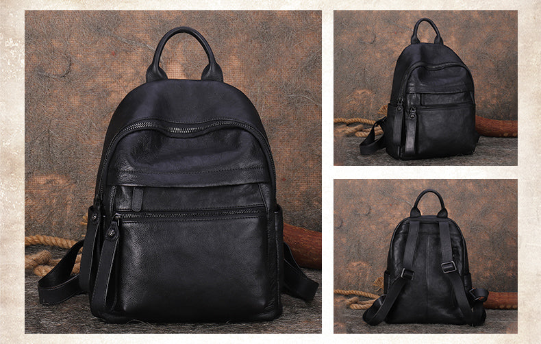 Best Vintage Black Gray Leather Rucksack Bag Womens Vintage School Bac – Feltify