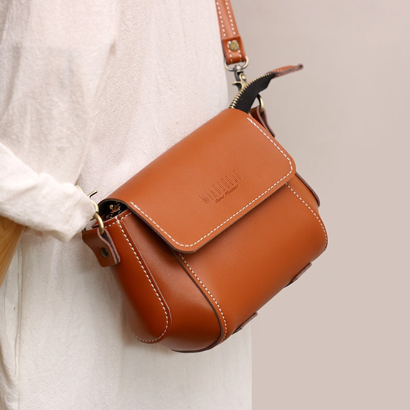 Brown LEATHER Small Cute Side Bag WOMEN SHOULDER BAG Small Crossbody Purse  FOR WOMEN