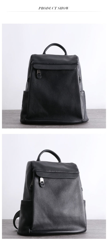 Black Leather Satchel Backpack Womens Cute School Backpack Bag Black Leather Travel Rucksack for Ladies