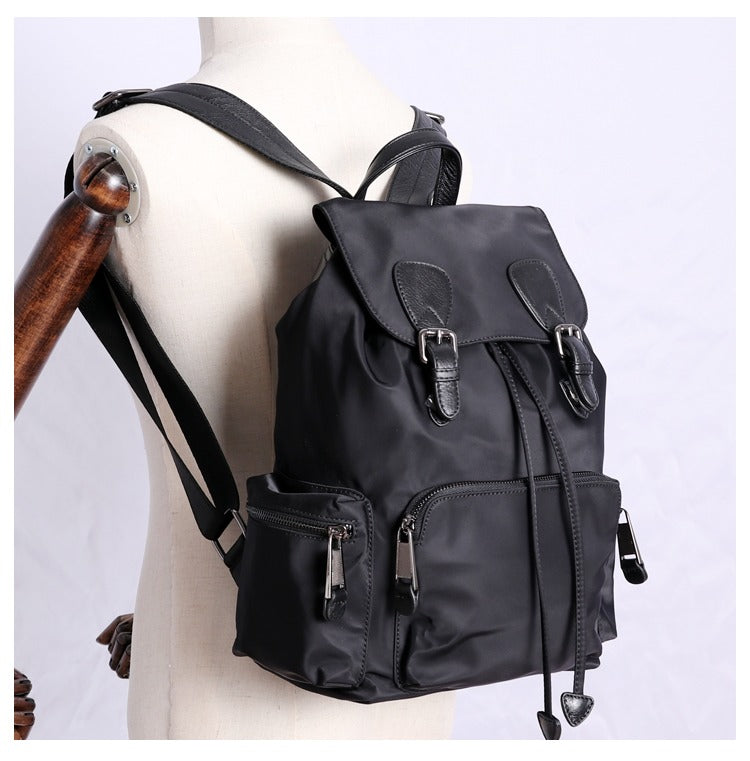 black leather nylon backpack purse Black Nylon Backpack Womens School Backpacks Bag Nylon Leather Travel – Feltify