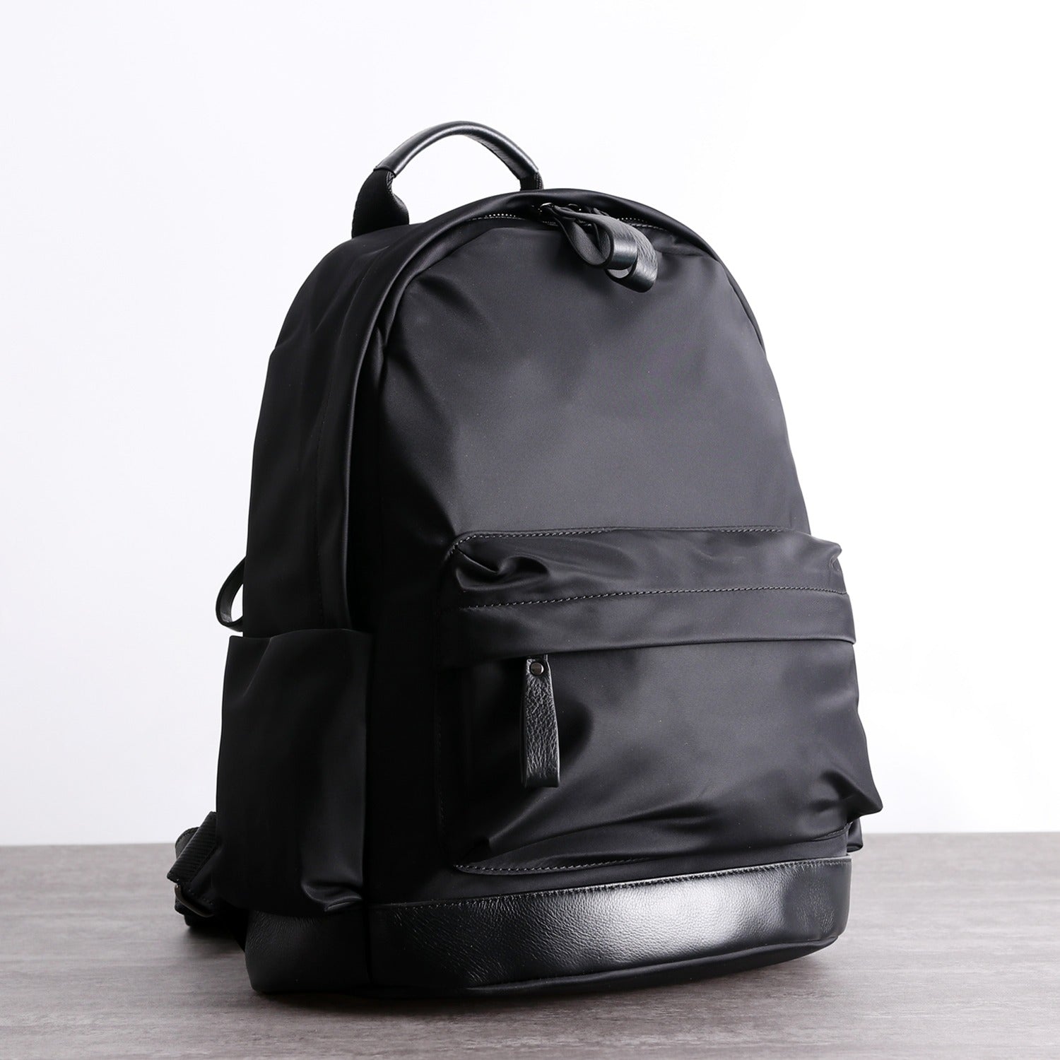 BlackNylonLeatherSatchelBackpa