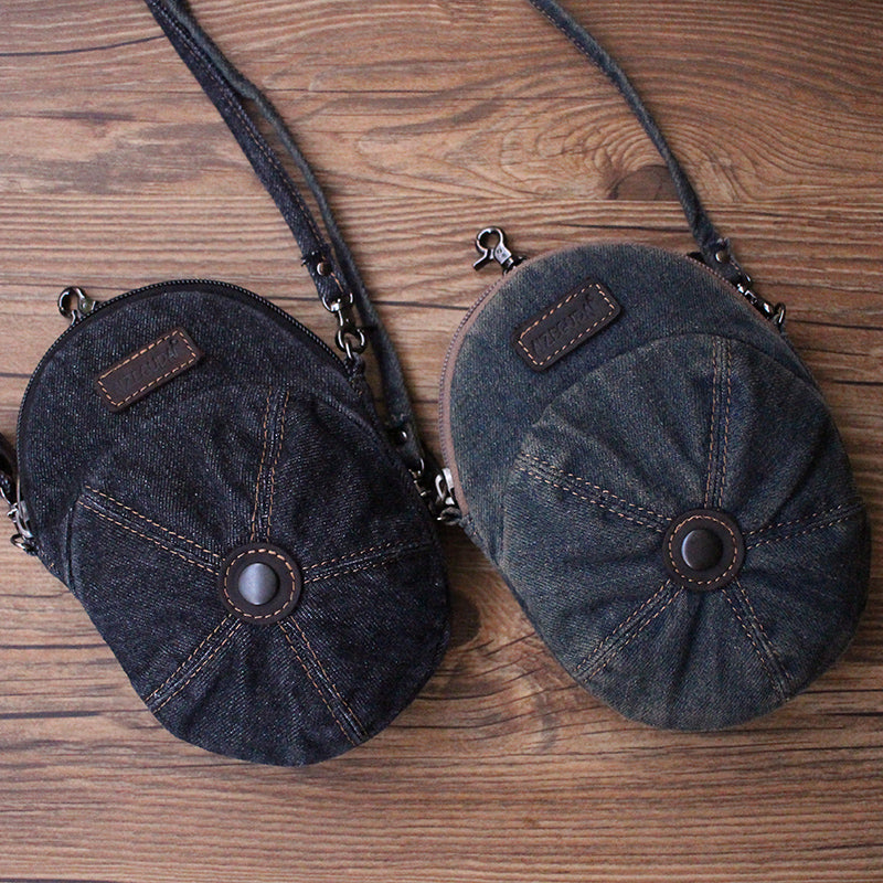 Blue Unique Denim Cap Mini Shoulder Bags Belt Pouch Denim