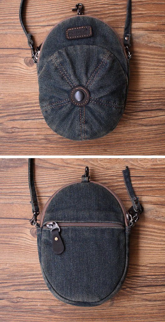 Black Unique Denim Cap Mini Shoulder Bags Belt Pouch Denim