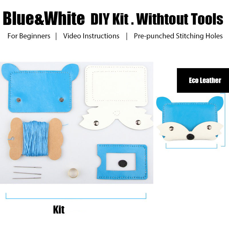 Blue&white Leather Card Holder Kit DIY Leather Fox Coin Wallets Kit DIY Eco Leather Project DIY Leather Kit