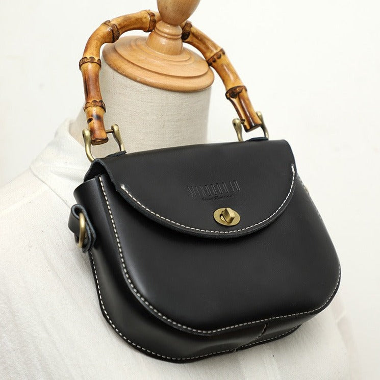 Black LEATHER Small Cute HandBag WOMEN SHOULDER BAG Saddle Crossbody Purse FOR WOMEN