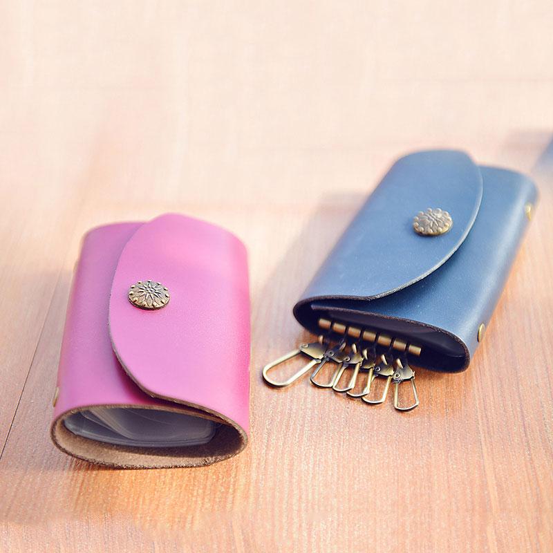 CUTE Women Card Keys Holder Pouch HANDMADE LEATHER PERSONALIZED MONOGRAMMED GIFT CUSTOM Key Wallet Holder