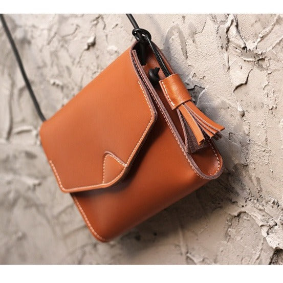 Cute Brown LEATHER Flip Side Bag Handmade WOMEN Envelope Crossbody BAG Purse FOR WOMEN