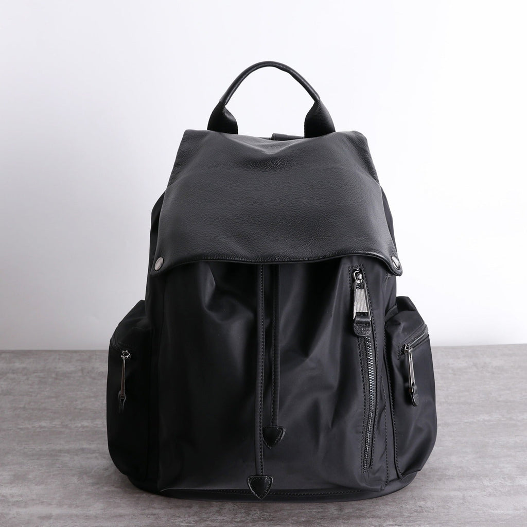 Cute Black Nylon Satchel Backpack Womens School Backpack Bag Black Nylon Leather Travel Rucksack for Ladies