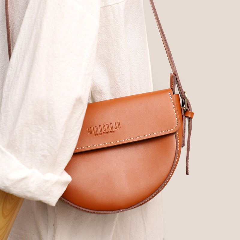 Cute Brown LEATHER Saddle Bag WOMEN SHOULDER BAG Small Saddle Crossbody Purse FOR WOMEN