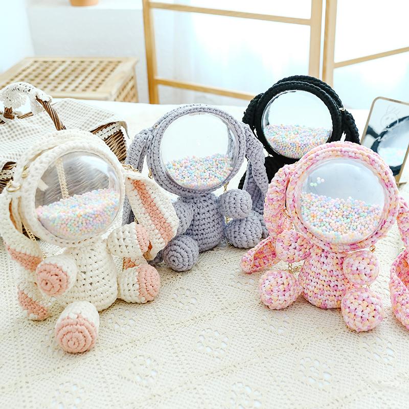 Cute Crochet Bunny Backpack Rabbit Crochet Shoulder Bag for Girl Bunny Crochet Crossbody Purse