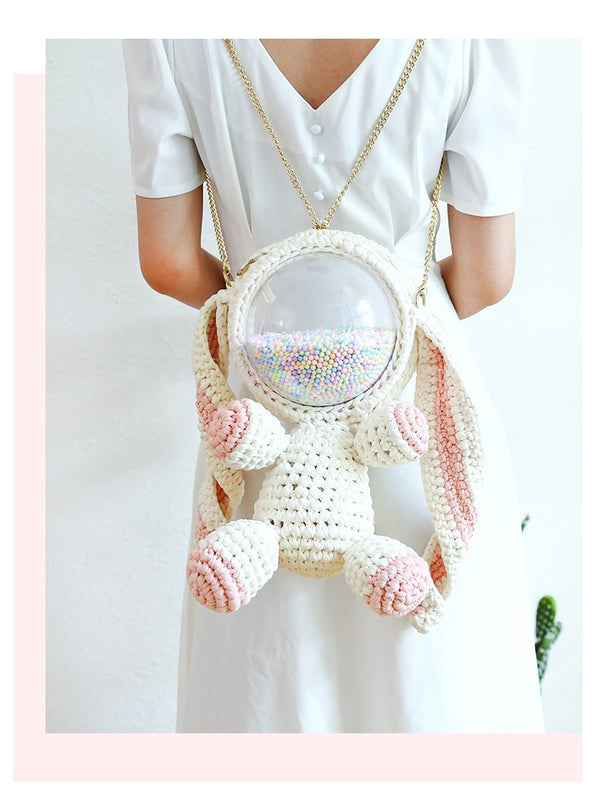Cute Crochet Bunny Backpack Rabbit Crochet Shoulder Bag for Girl Bunny ...