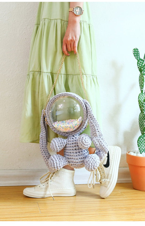 Cute Crochet Bunny Backpack Rabbit Crochet Shoulder Bag for Girl Bunny ...