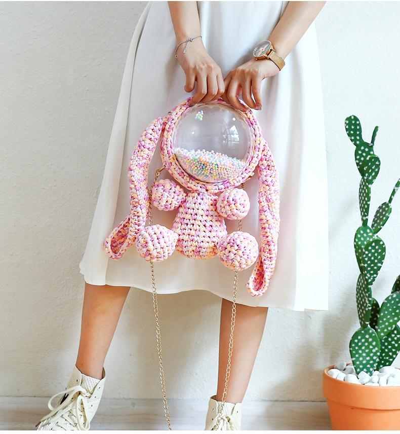 Cute Pink&Purple&Yellow Crochet Bunny Backpack Rabbit Crochet Shoulder Bag for Girl Bunny Crochet Crossbody Purse