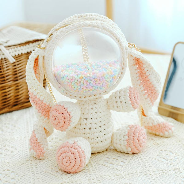 Cute Crochet Bunny Backpack Rabbit Crochet Shoulder Bag for Girl Bunny ...