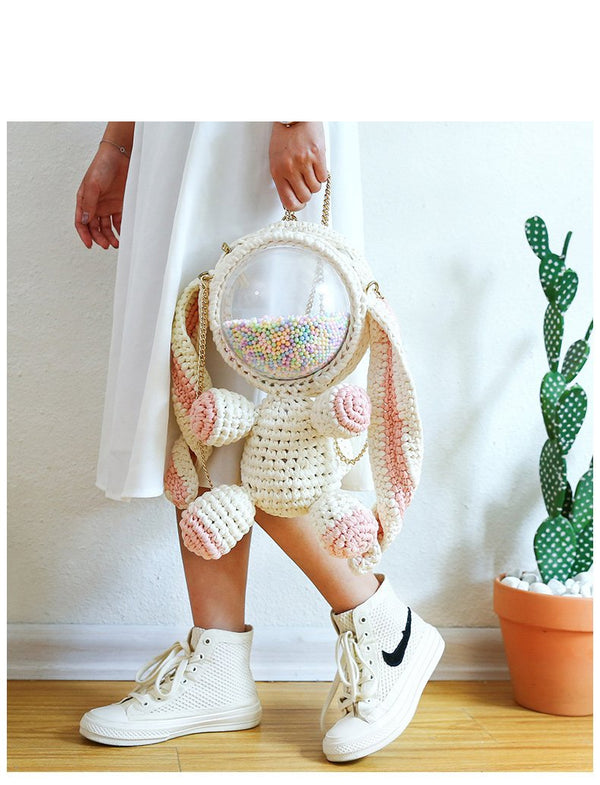 Cute Crochet Bunny Backpack Rabbit Crochet Shoulder Bag for Girl Bunny ...