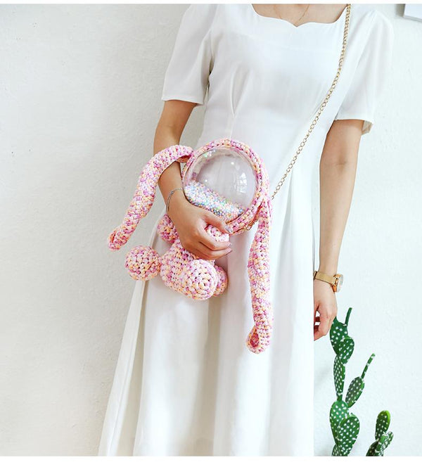 Cute Crochet Bunny Backpack Rabbit Crochet Shoulder Bag for Girl Bunny ...