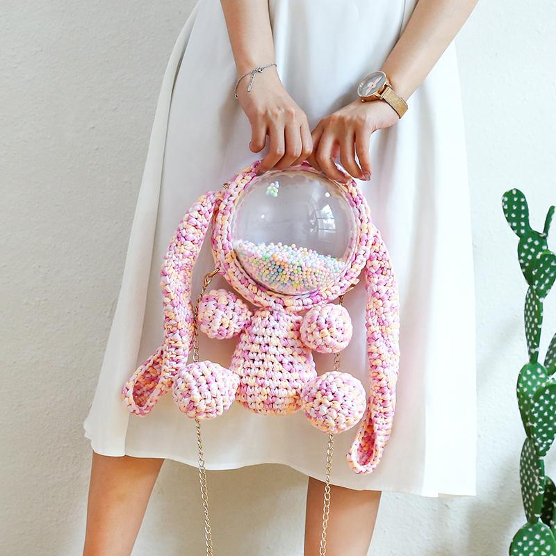 Cute Pink Purple Yellow Crochet Bunny Backpack Rabbit Crochet Shoulder Feltify