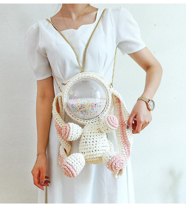 Cute Crochet Bunny Backpack Rabbit Crochet Shoulder Bag for Girl Bunny ...