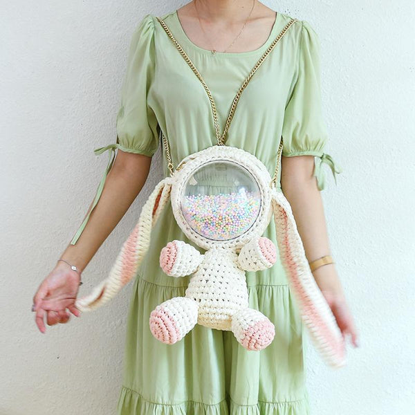 Cute Crochet Bunny Backpack Rabbit Crochet Shoulder Bag for Girl Bunny ...