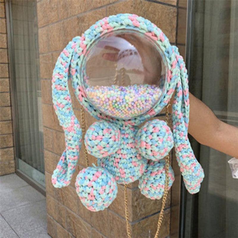 Cute Crochet Bunny Backpack Rabbit Crochet Shoulder Bag for Girl Bunny ...