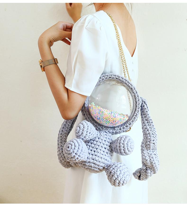 Cute Pink Purple Yellow Crochet Bunny Backpack Rabbit Crochet Shoulder Bag for Girl Bunny Crochet Crossbody Purse