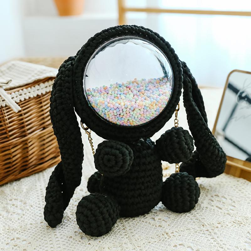 Cute Black Crochet Bunny Backpack Rabbit Crochet Shoulder Bag for