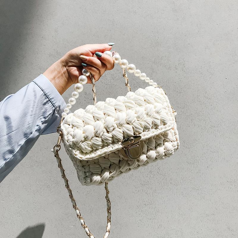 Cute White Crochet Small Handbag Crossbody Purse Crochet Shoulder Bag for Girl Cute Crochet Purses