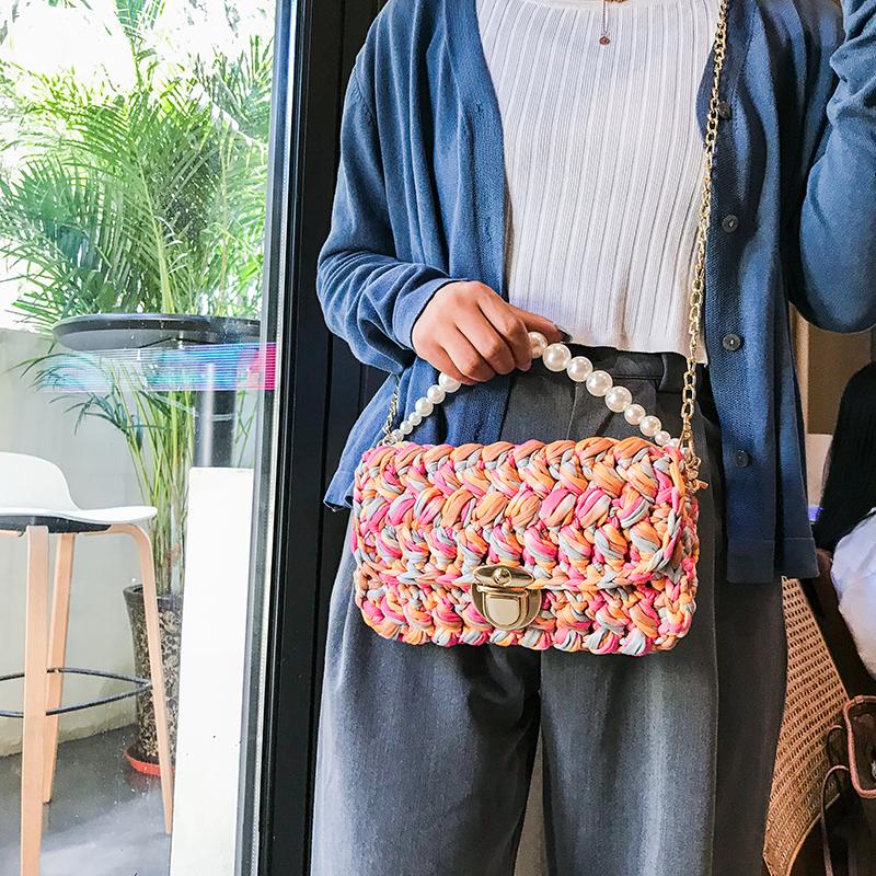 Cute Pink&Purple&Orange&Blue Crochet Small Handbag Crossbody Purse Crochet Shoulder Bag for Girl Cute Crochet Purses
