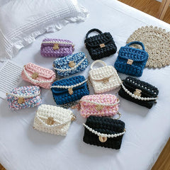 Cute Pink&Blue&White Crochet Small Handbag Crossbody Purse Crochet Sho –  Feltify