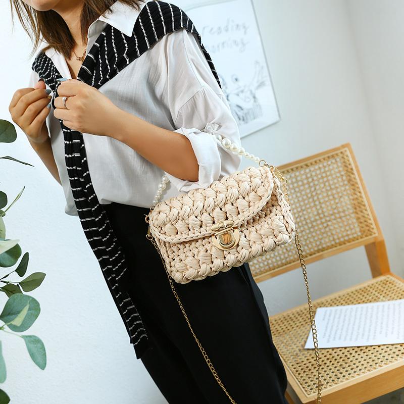 Cute Beige Crochet Small Handbag Crossbody Purse Crochet Shoulder Bag for Girl Cute Crochet Purses