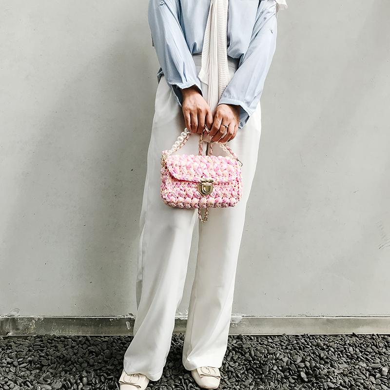 Cute Pink&Yellow&White Crochet Small Handbag Crossbody Purse Crochet  Shoulder Bag for Girl Cute Crochet Purses