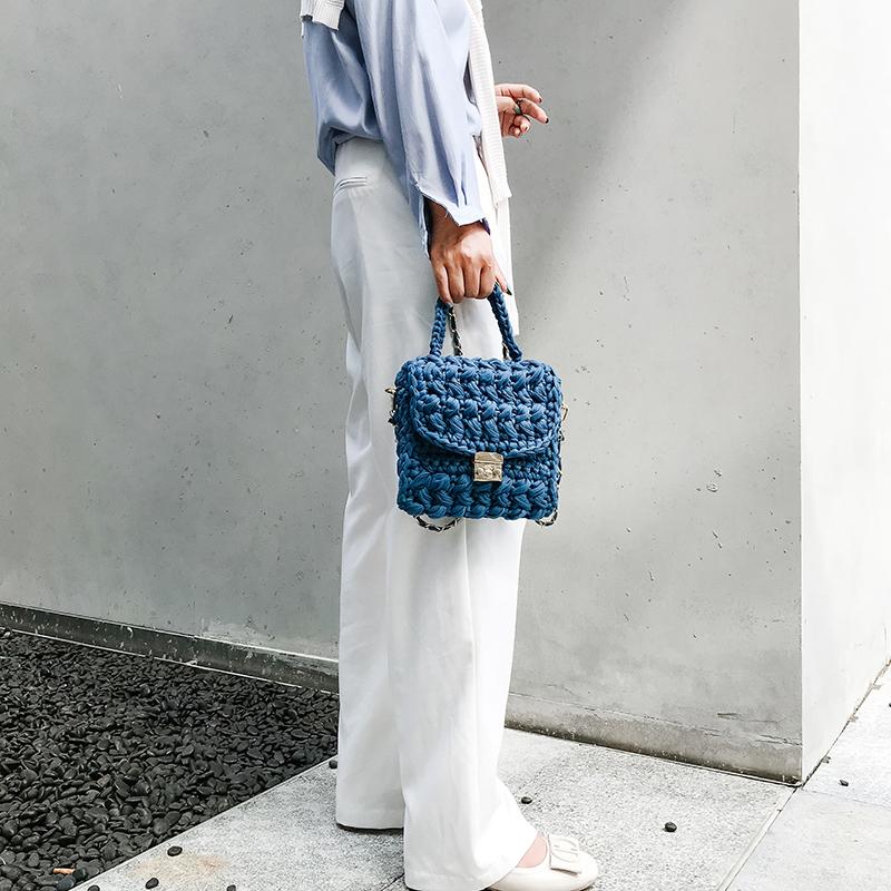 Cute Blue(Square) Crochet Small Handbag Crossbody Purse Crochet Shoulder Bag for Girl Cute Crochet Purses