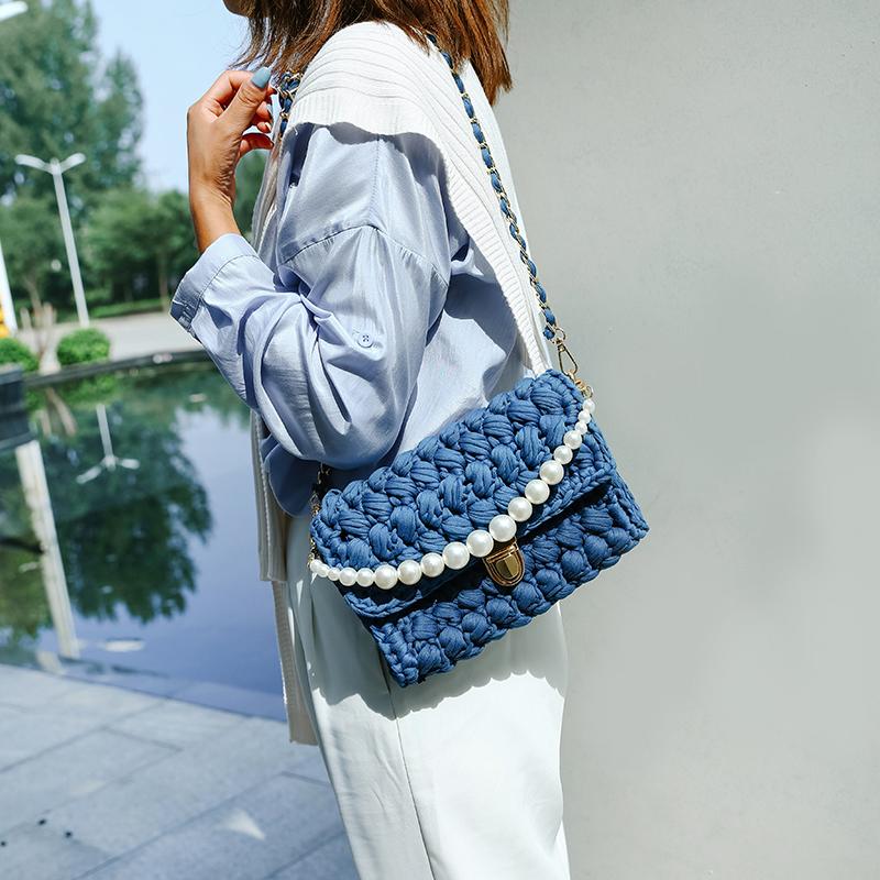 Cute Blue Crochet Small Handbag Crossbody Purse Crochet Shoulder Bag for Girl Cute Crochet Purses