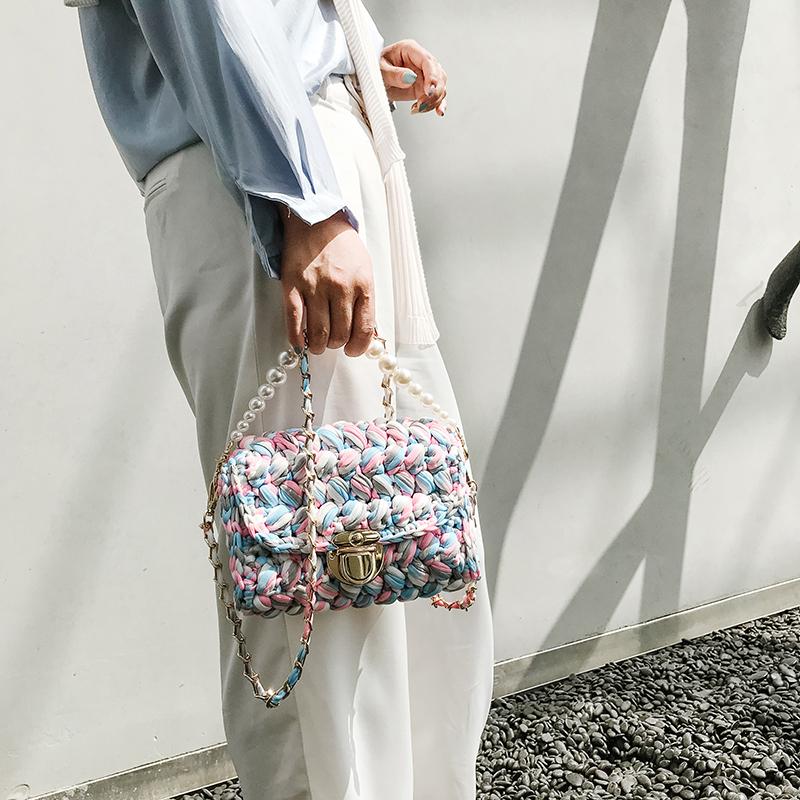 Cute Pink&Blue&White Crochet Small Handbag Crossbody Purse Crochet Sho –  Feltify