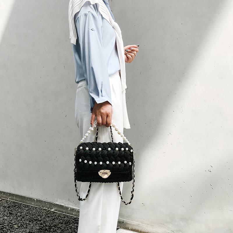 Cute Black with Pearl Crochet Small Handbag Crossbody Purse Crochet  Shoulder Bag for Girl Cute Crochet Purses