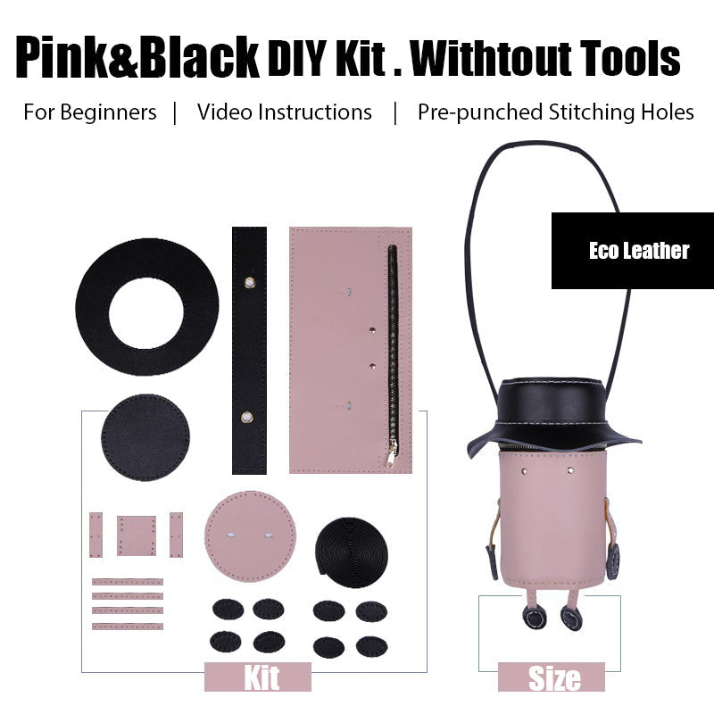 Cute DIY Leather Bucket Bag Kit DIY Pink Leather Project DIY Shoulder Purse Leather Womens DIY Leather Phone Bag Kit
