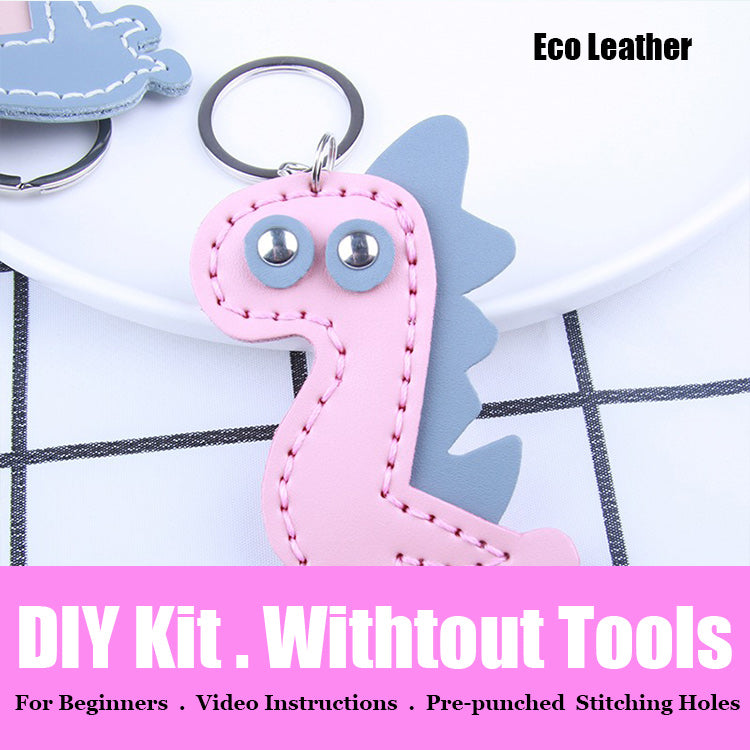 Cute DIY Leather Dinosaur Key Charm Kit DIY Pink Leather Project DIY Dinosaur Leather Womens Bag Charm DIY Kit