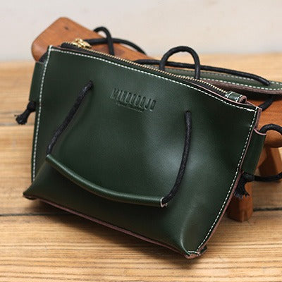 Cute LEATHER HandBag Green Handmade WOMEN Small Side BAG Phone Purse FOR WOMEN