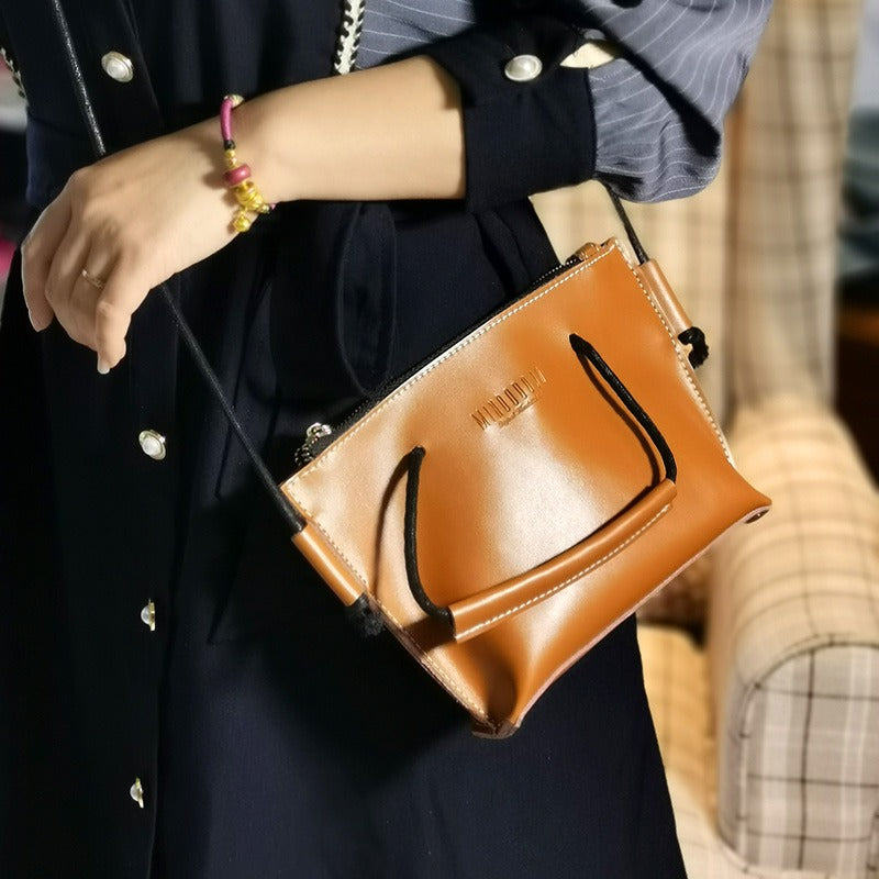 Cute LEATHER HandBag Brown Handmade WOMEN Small Side BAG Phone Purse FOR WOMEN